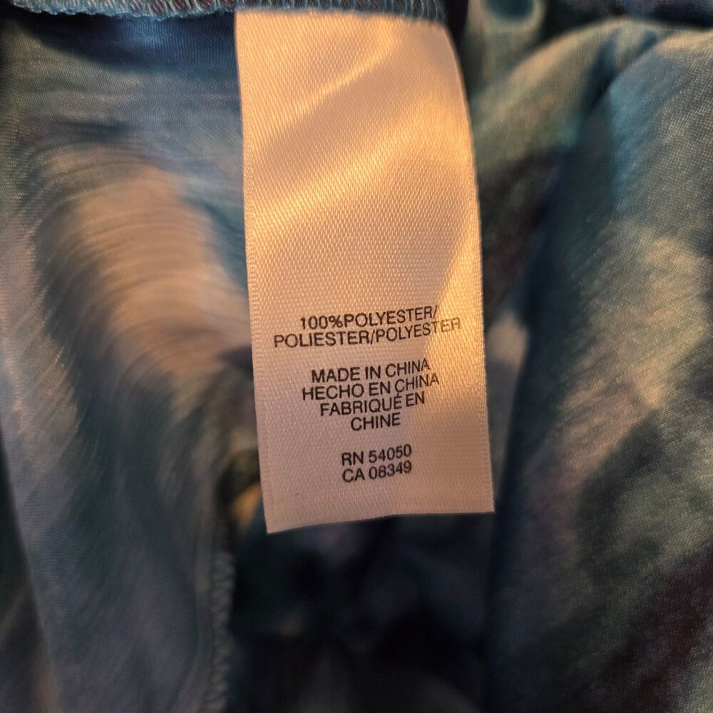 Jones New York Satin Ruffle Blouse Small - Blue Watercolor Tie Dye Top - Picture 3 of 5
